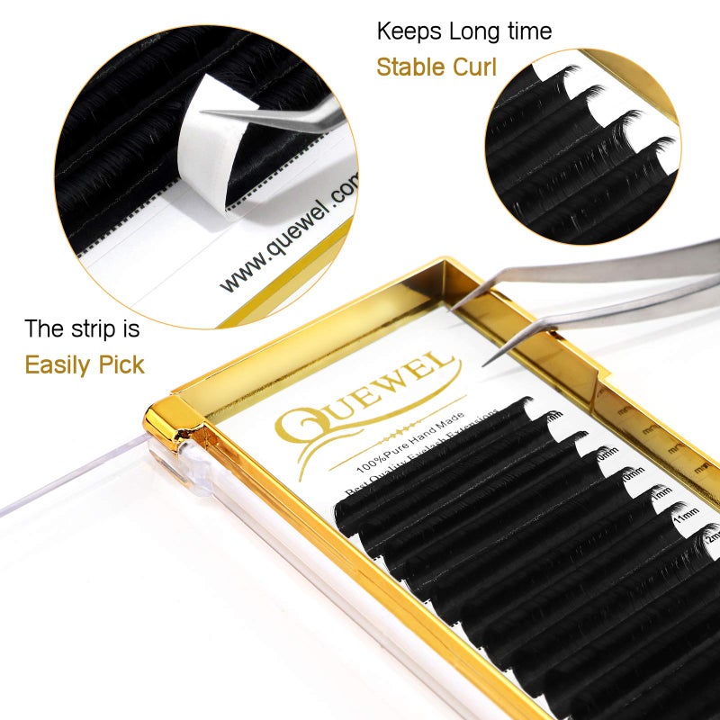 QUEWEL Easy Fan Lash Extensions 0.07mm C Curl Eyelash Extensions 8-15mm Mixed Lash Trays Matte Black Ultra Lightweight C CC D DD Curl Volume Lashes Self Fanning Lashes (0.07C Mix8-15mm) - Image 2
